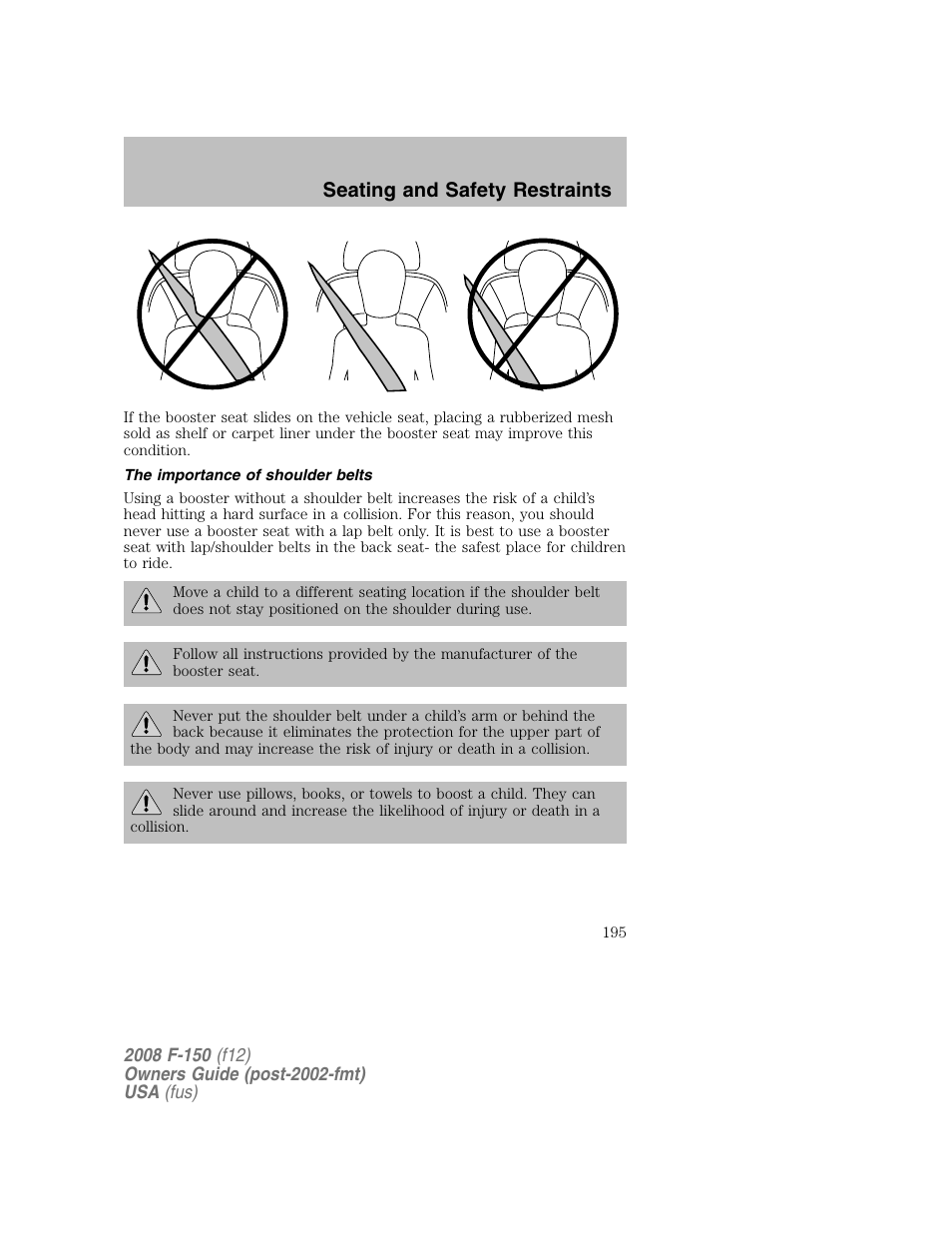 Seating and safety restraints | FORD 2008 F-150 v.1 User Manual | Page 195 / 400