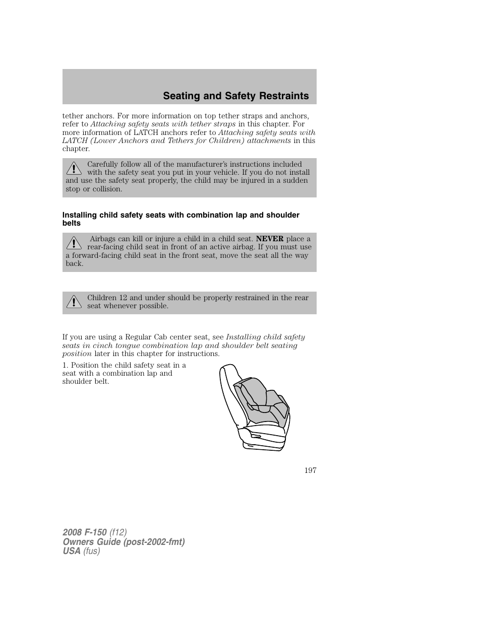 Seating and safety restraints | FORD 2008 F-150 v.1 User Manual | Page 197 / 400