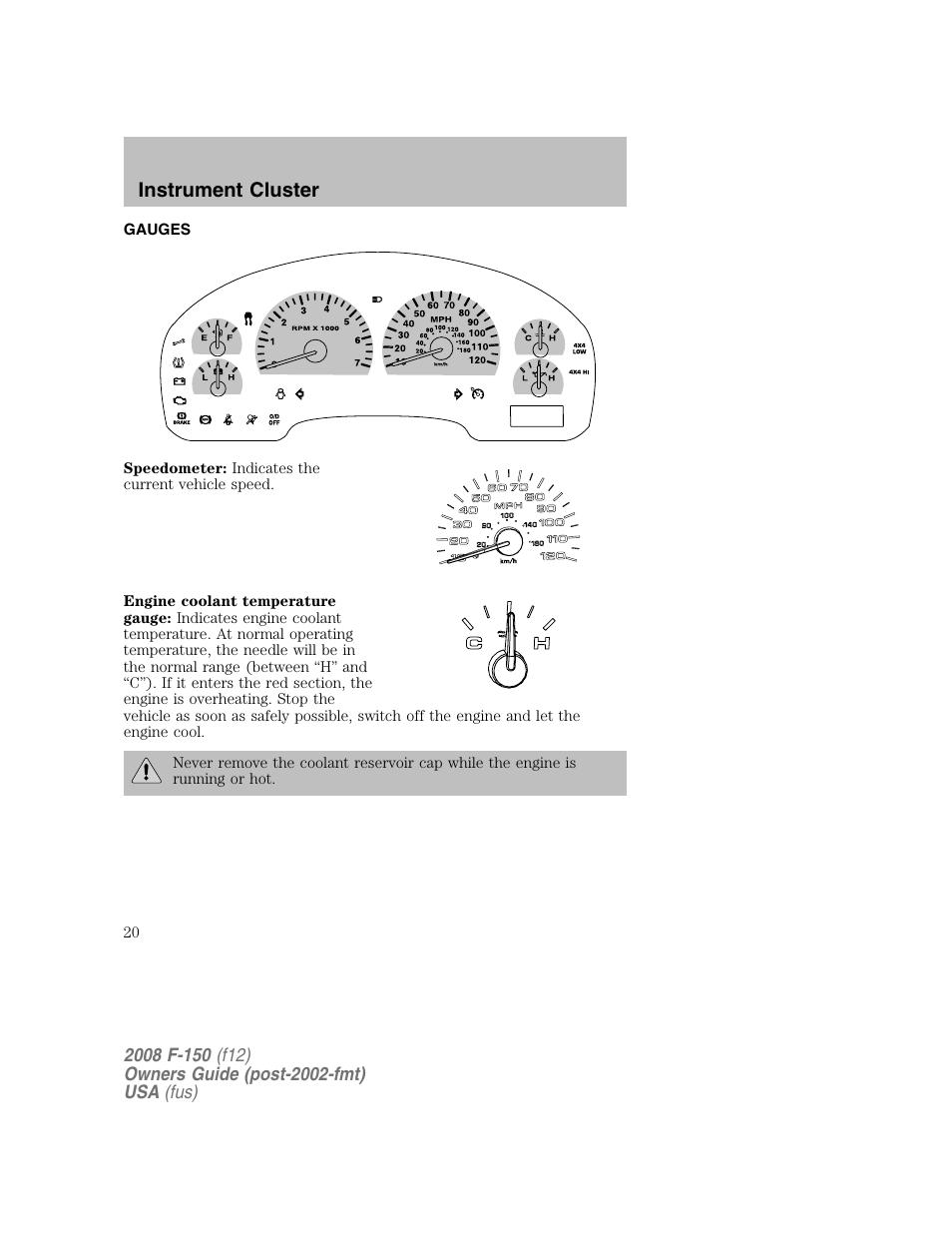 Instrument cluster | FORD 2008 F-150 v.1 User Manual | Page 20 / 400