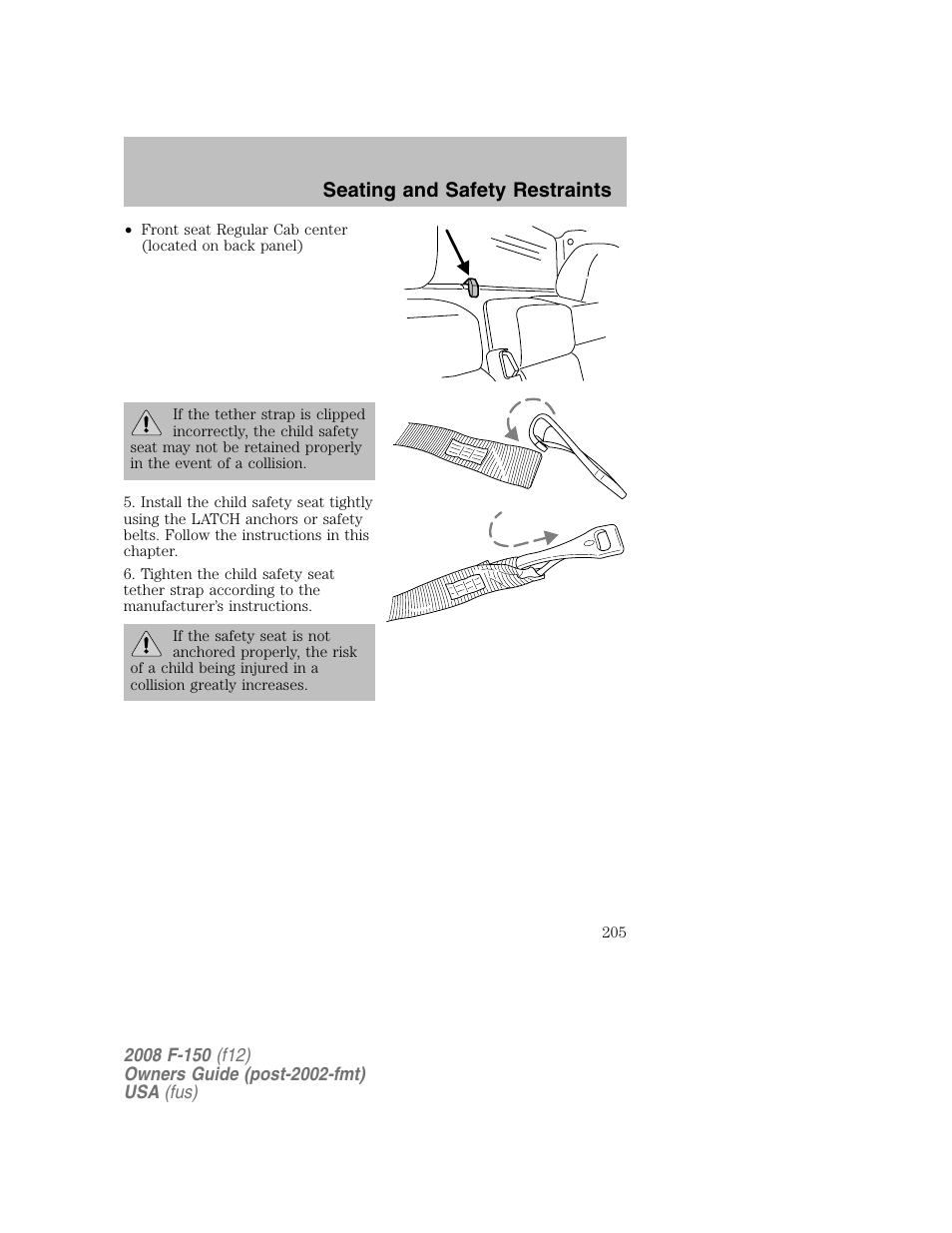 Seating and safety restraints | FORD 2008 F-150 v.1 User Manual | Page 205 / 400