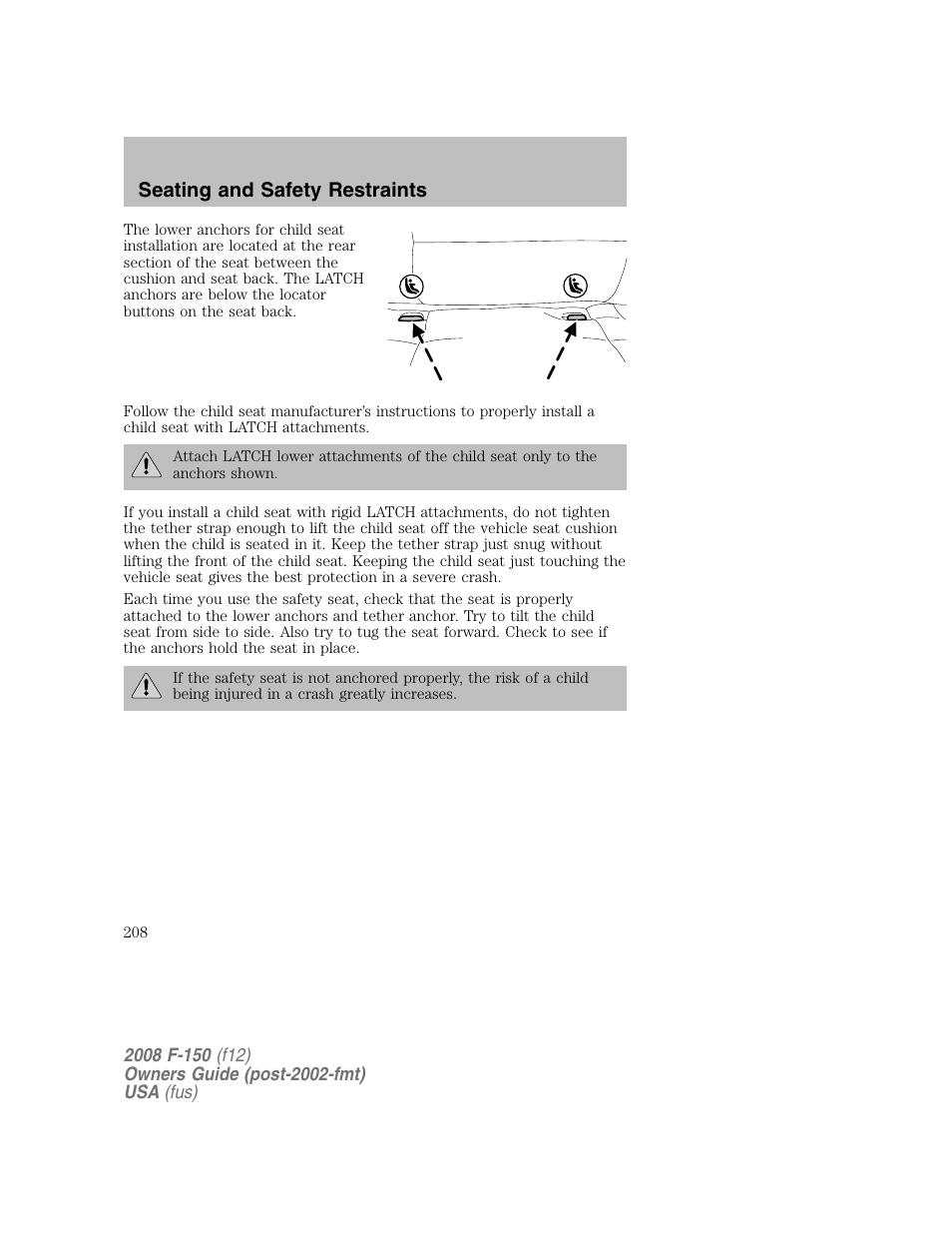 Seating and safety restraints | FORD 2008 F-150 v.1 User Manual | Page 208 / 400