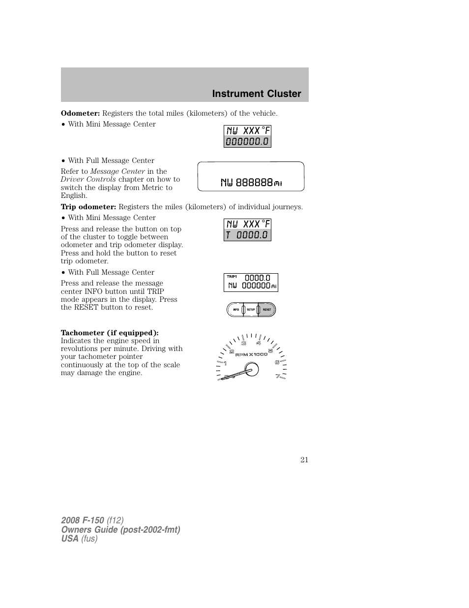 Instrument cluster | FORD 2008 F-150 v.1 User Manual | Page 21 / 400