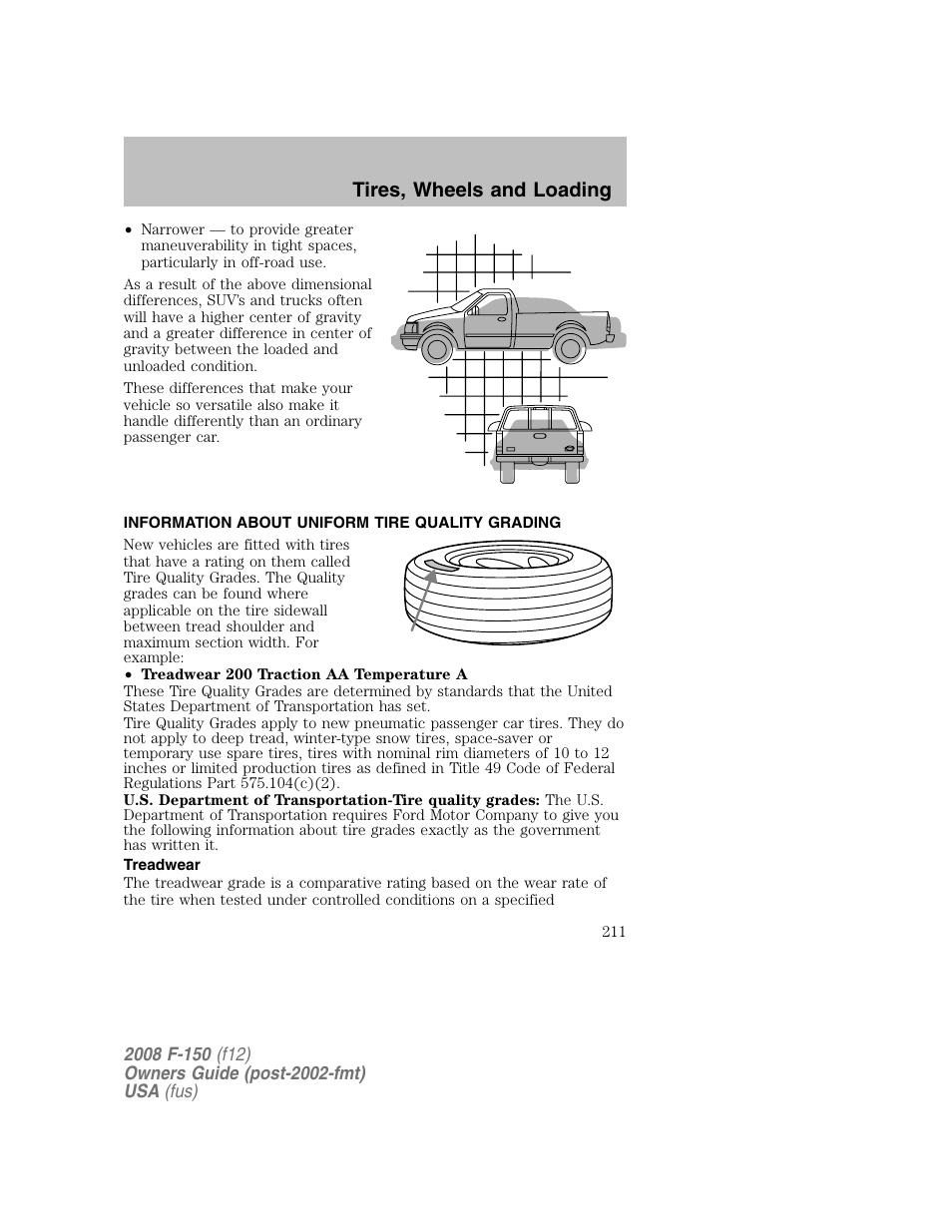 Tires, wheels and loading | FORD 2008 F-150 v.1 User Manual | Page 211 / 400