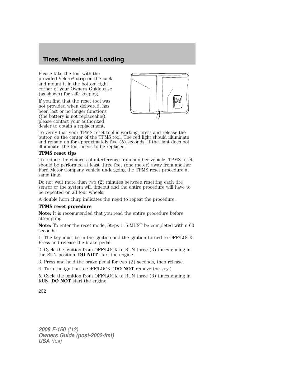 Tires, wheels and loading | FORD 2008 F-150 v.1 User Manual | Page 232 / 400