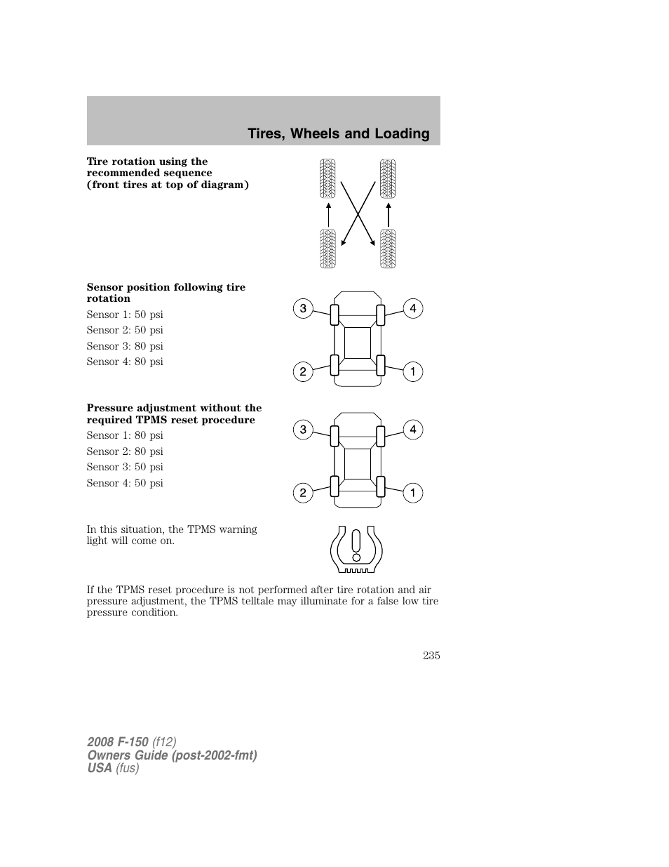 Tires, wheels and loading | FORD 2008 F-150 v.1 User Manual | Page 235 / 400