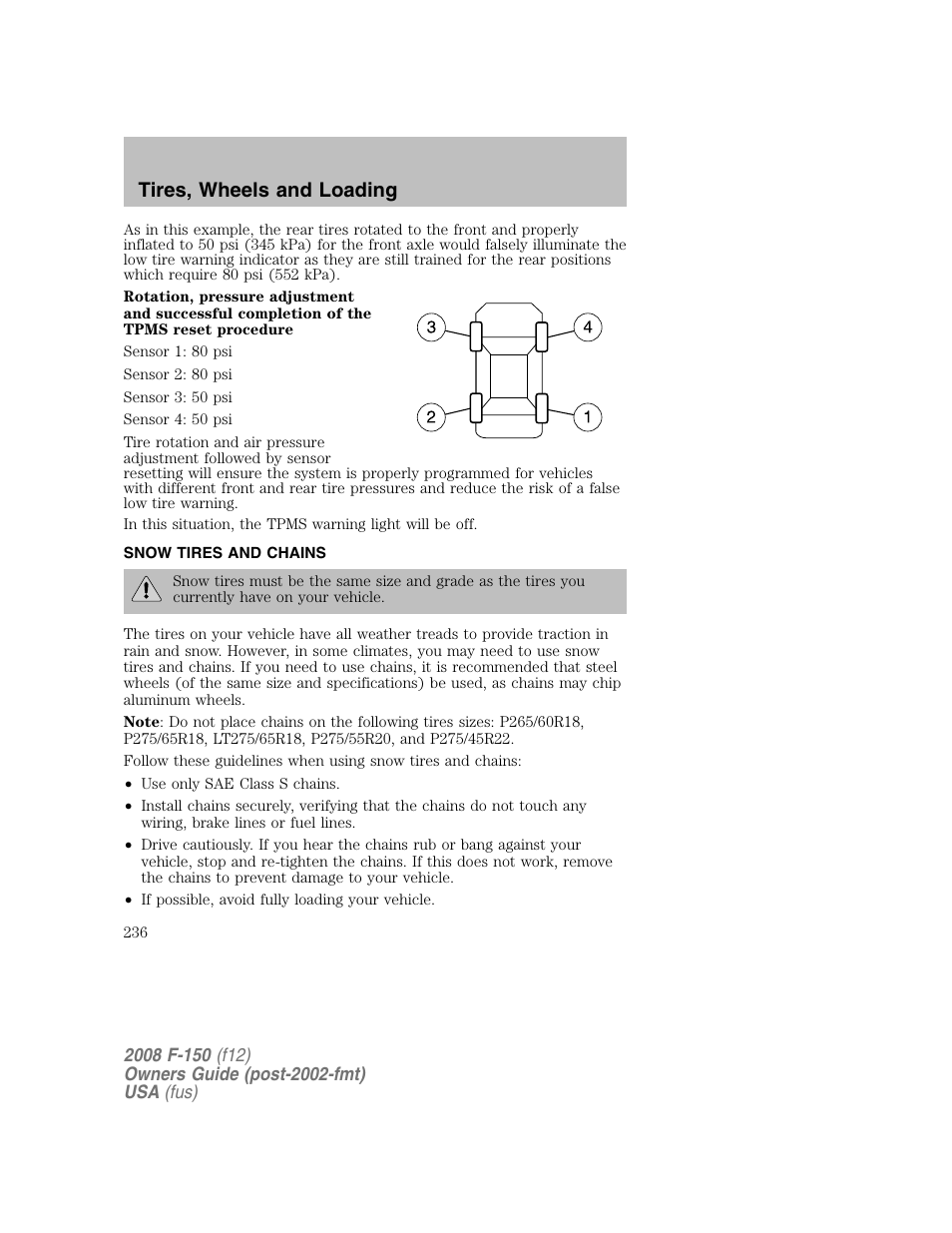 Tires, wheels and loading | FORD 2008 F-150 v.1 User Manual | Page 236 / 400