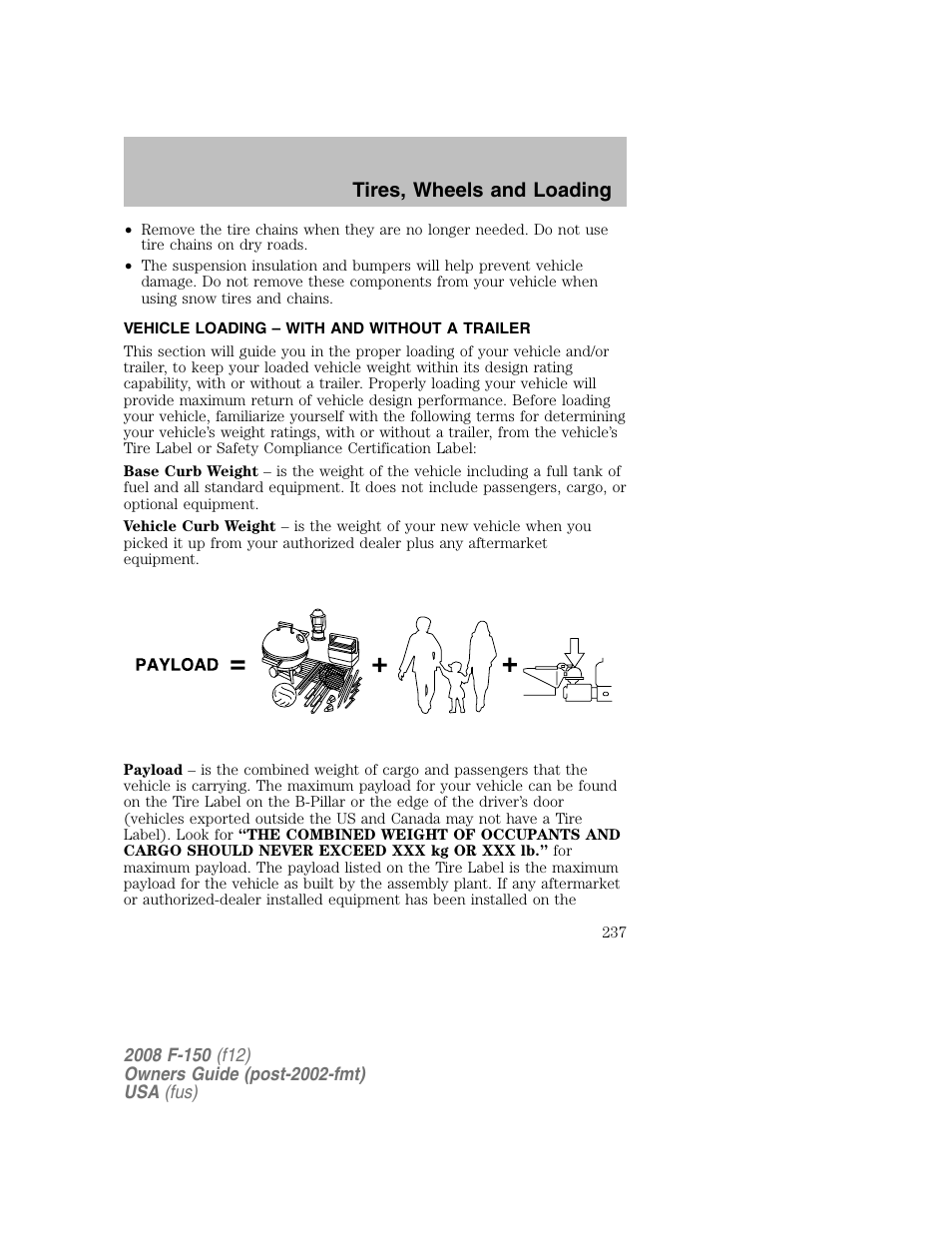 Tires, wheels and loading | FORD 2008 F-150 v.1 User Manual | Page 237 / 400