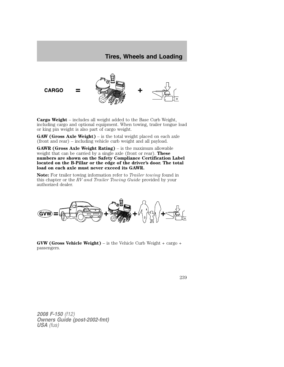 Tires, wheels and loading | FORD 2008 F-150 v.1 User Manual | Page 239 / 400