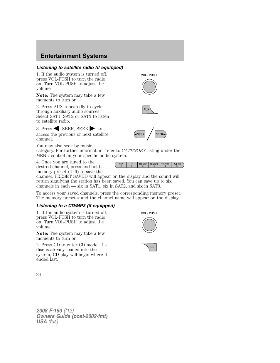 Entertainment systems | FORD 2008 F-150 v.1 User Manual | Page 24 / 400