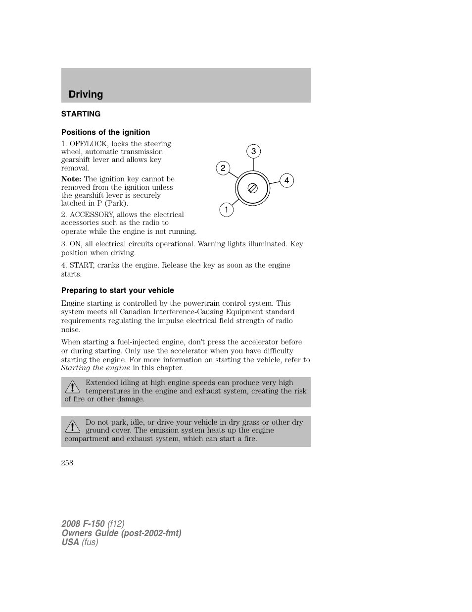 Driving | FORD 2008 F-150 v.1 User Manual | Page 258 / 400