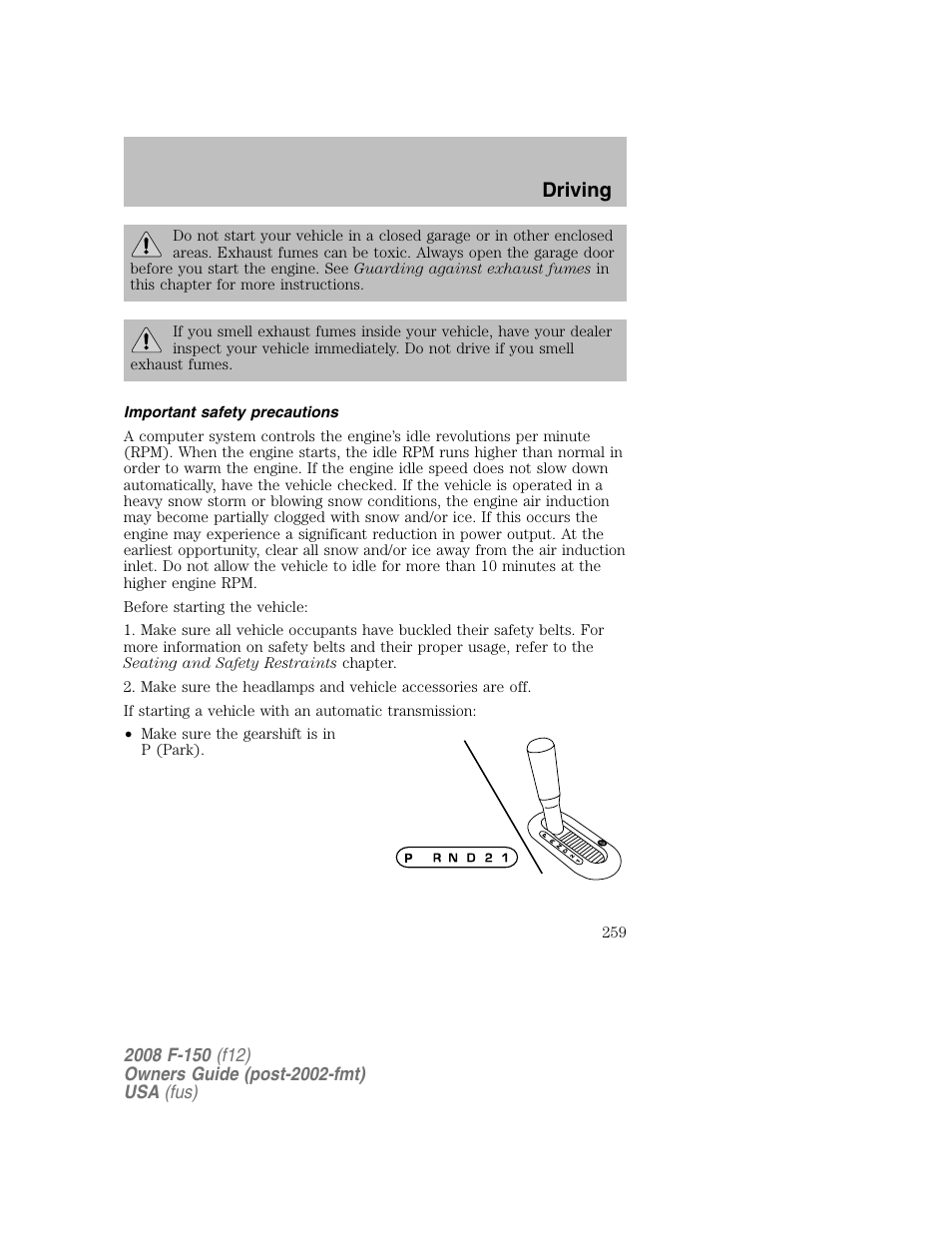 Driving | FORD 2008 F-150 v.1 User Manual | Page 259 / 400