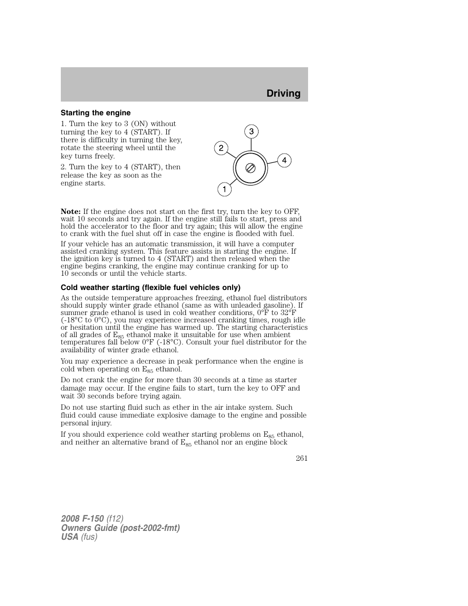 Driving | FORD 2008 F-150 v.1 User Manual | Page 261 / 400