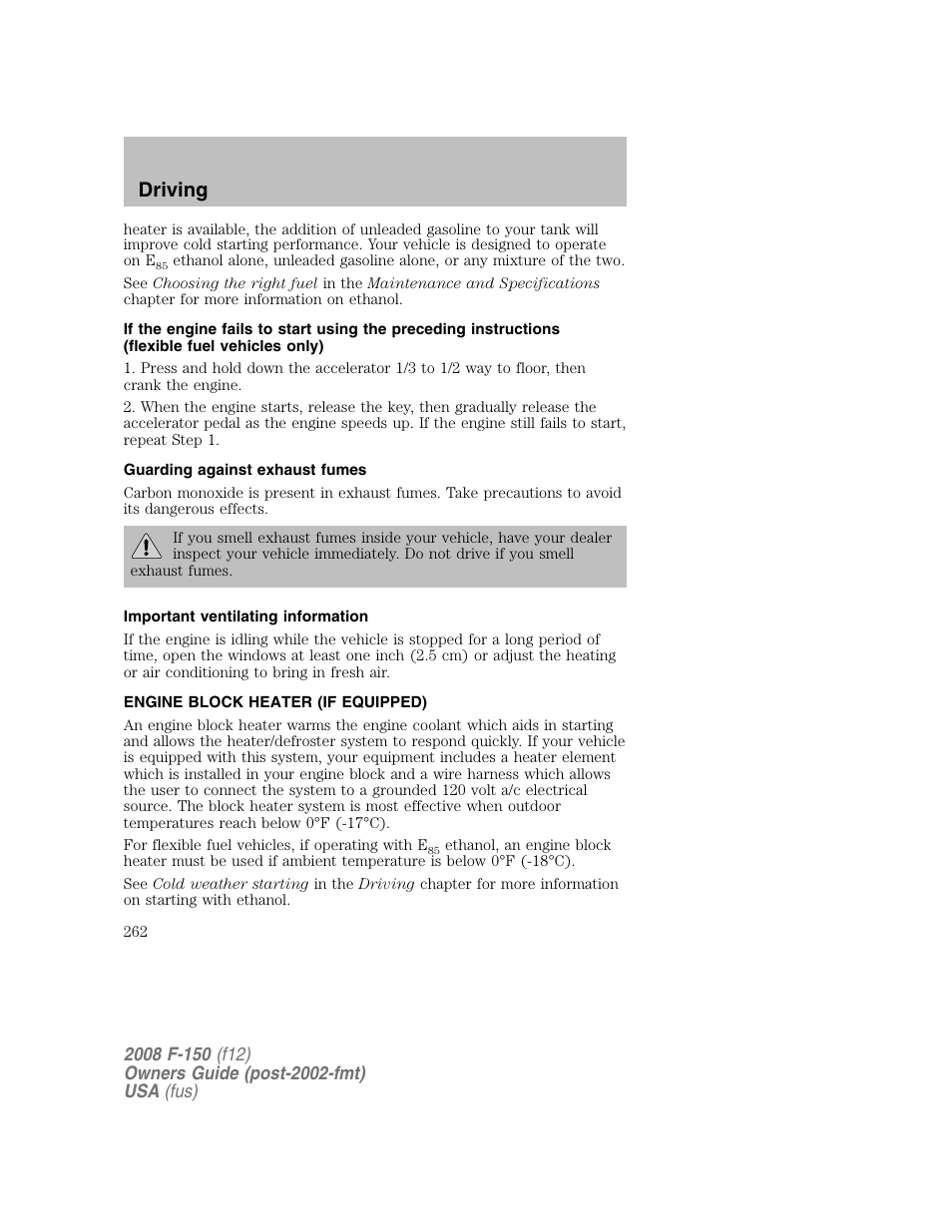 Driving | FORD 2008 F-150 v.1 User Manual | Page 262 / 400