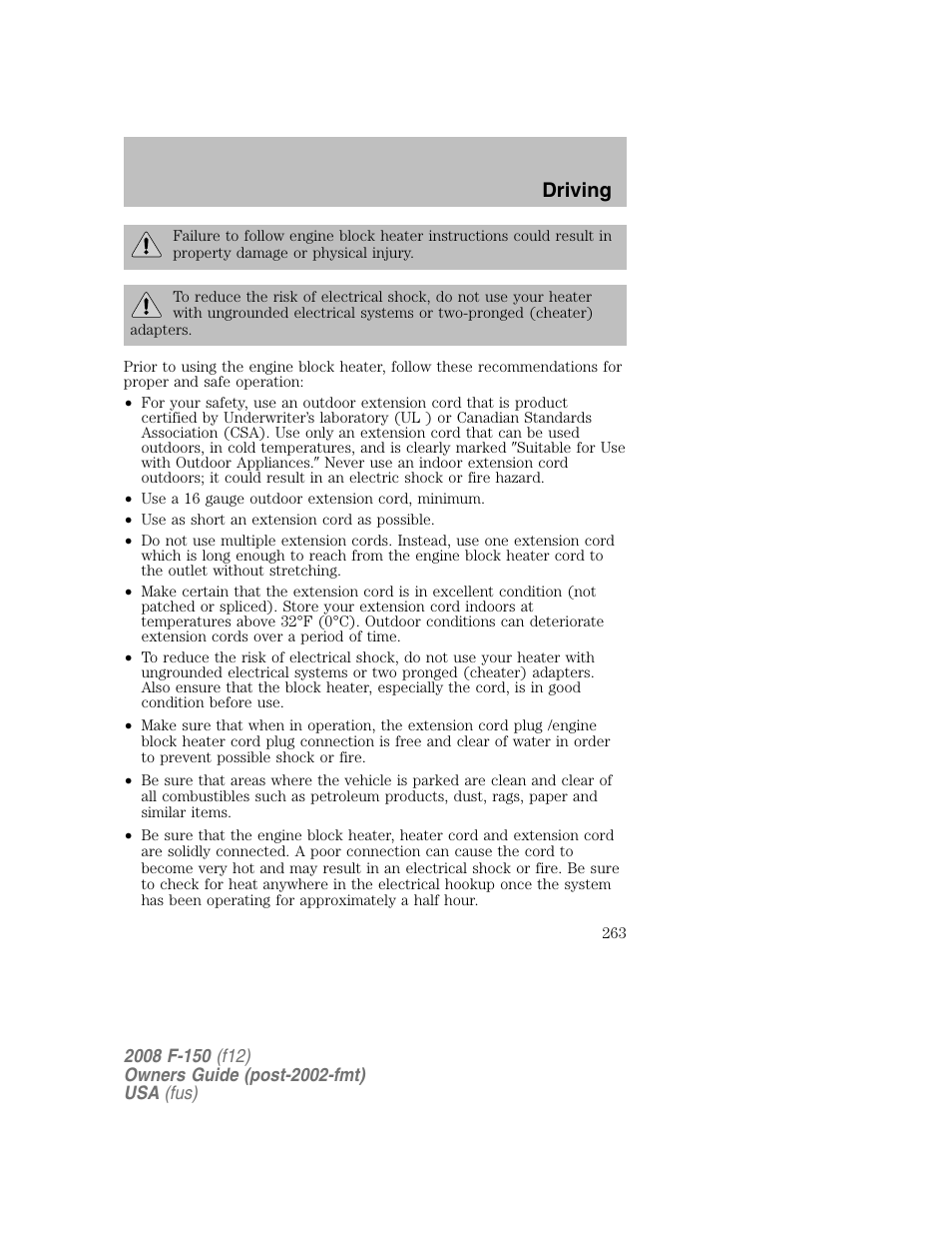 Driving | FORD 2008 F-150 v.1 User Manual | Page 263 / 400