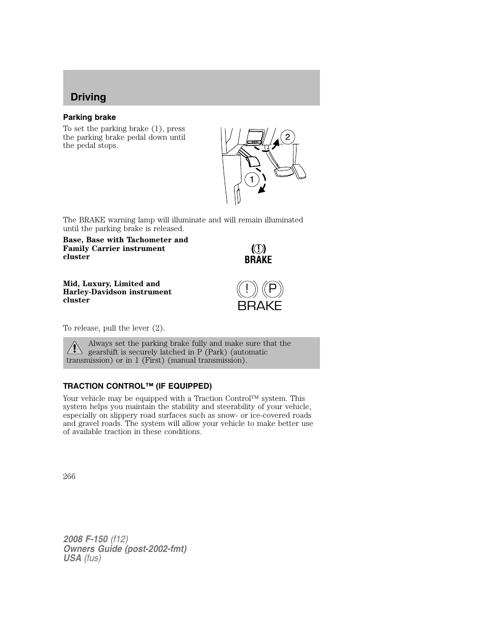 P! brake | FORD 2008 F-150 v.1 User Manual | Page 266 / 400