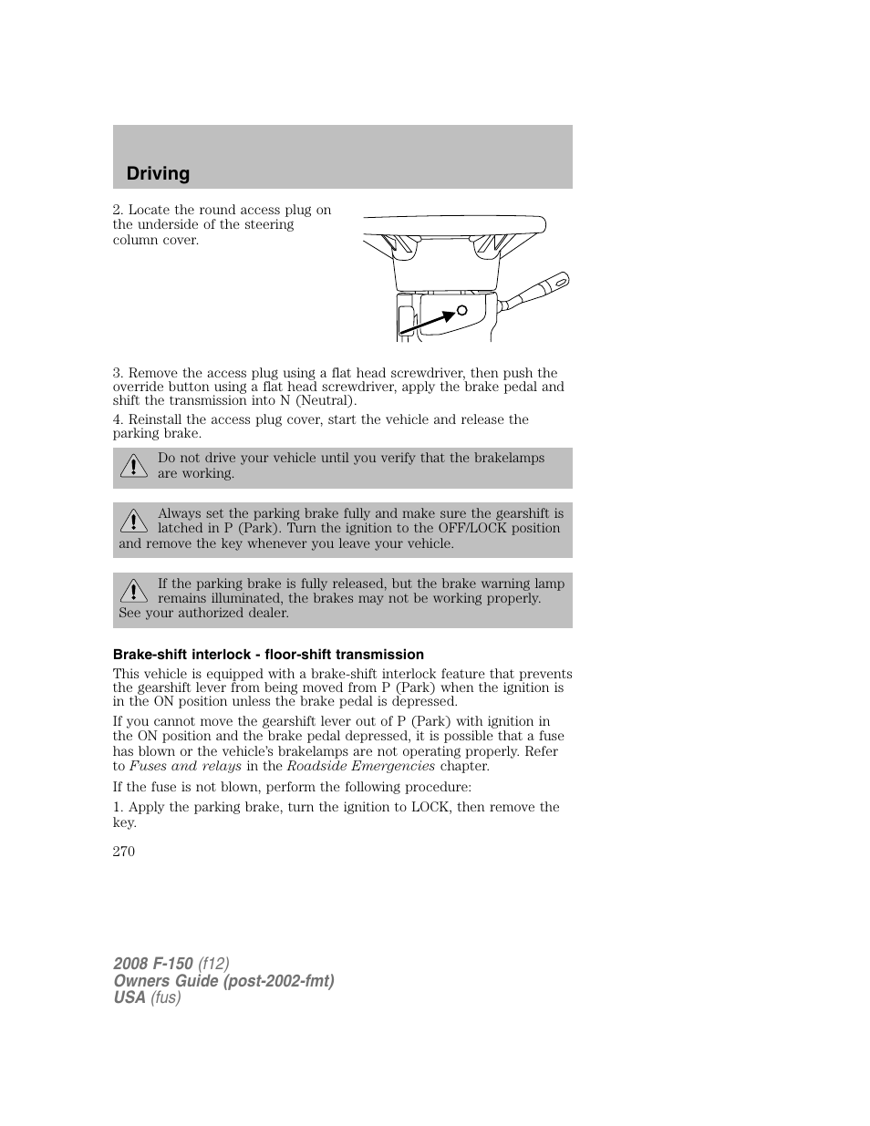 Driving | FORD 2008 F-150 v.1 User Manual | Page 270 / 400