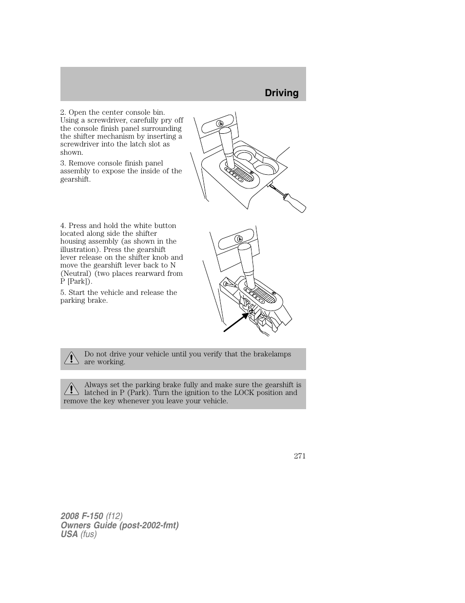 Driving | FORD 2008 F-150 v.1 User Manual | Page 271 / 400