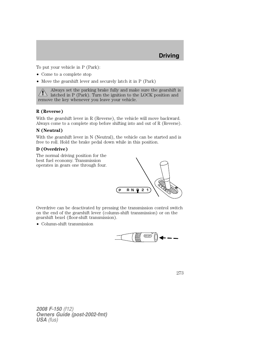 Driving | FORD 2008 F-150 v.1 User Manual | Page 273 / 400