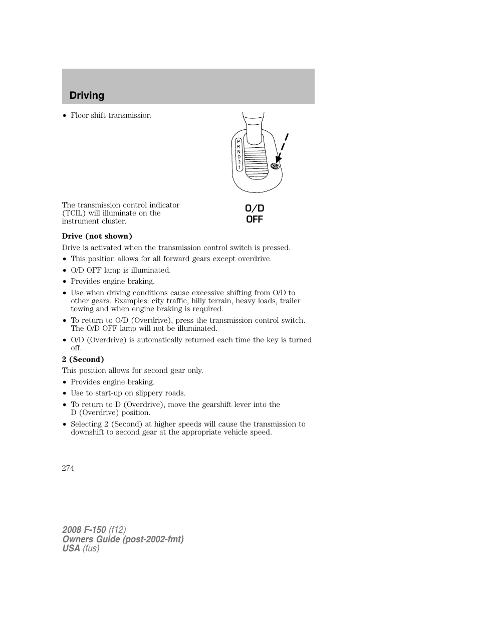 Driving | FORD 2008 F-150 v.1 User Manual | Page 274 / 400