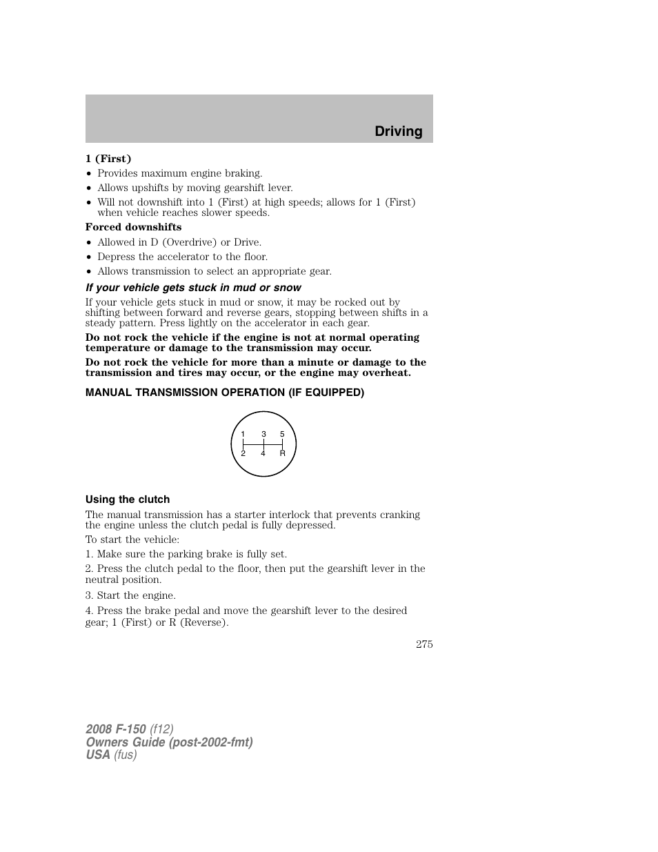 Driving | FORD 2008 F-150 v.1 User Manual | Page 275 / 400