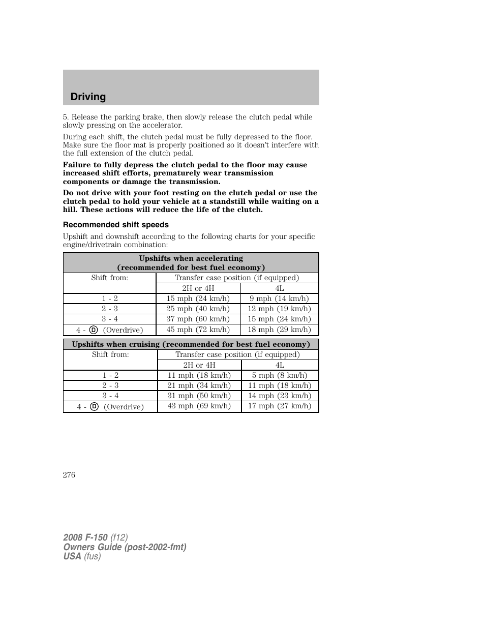 Driving | FORD 2008 F-150 v.1 User Manual | Page 276 / 400