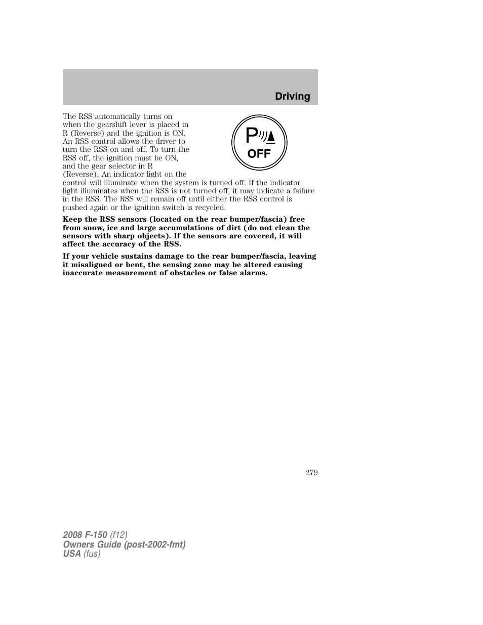 Driving | FORD 2008 F-150 v.1 User Manual | Page 279 / 400