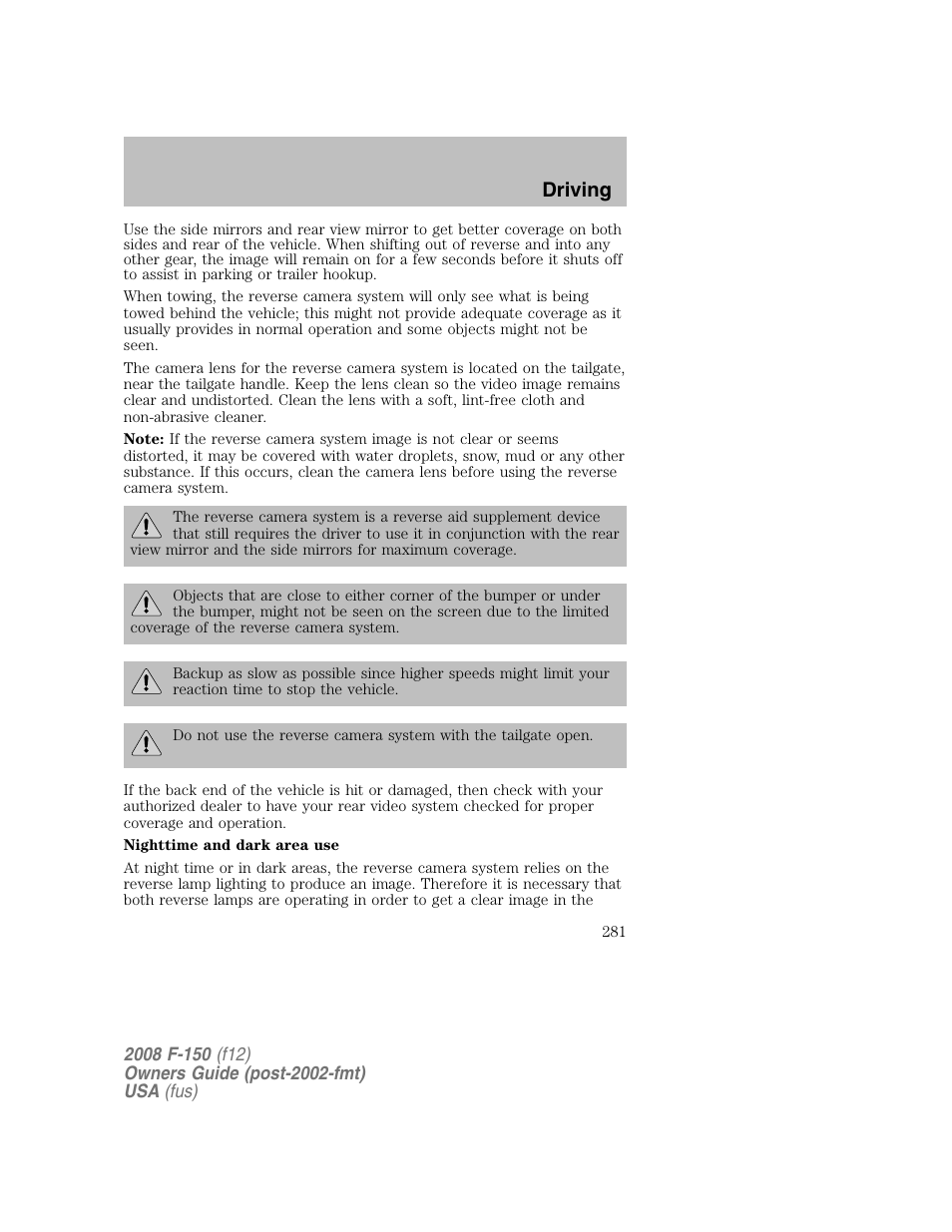 Driving | FORD 2008 F-150 v.1 User Manual | Page 281 / 400