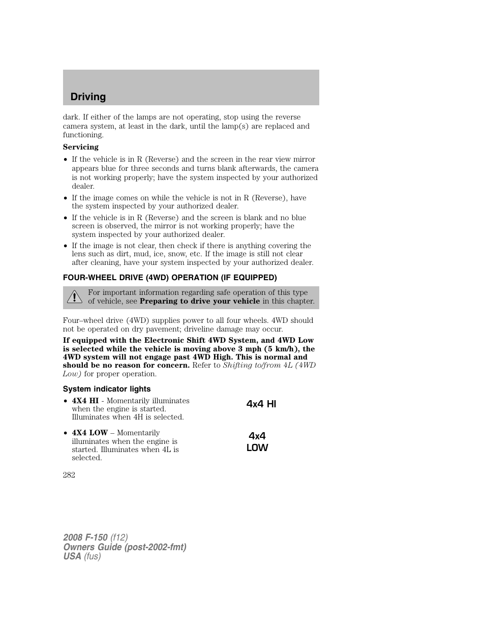 Driving | FORD 2008 F-150 v.1 User Manual | Page 282 / 400