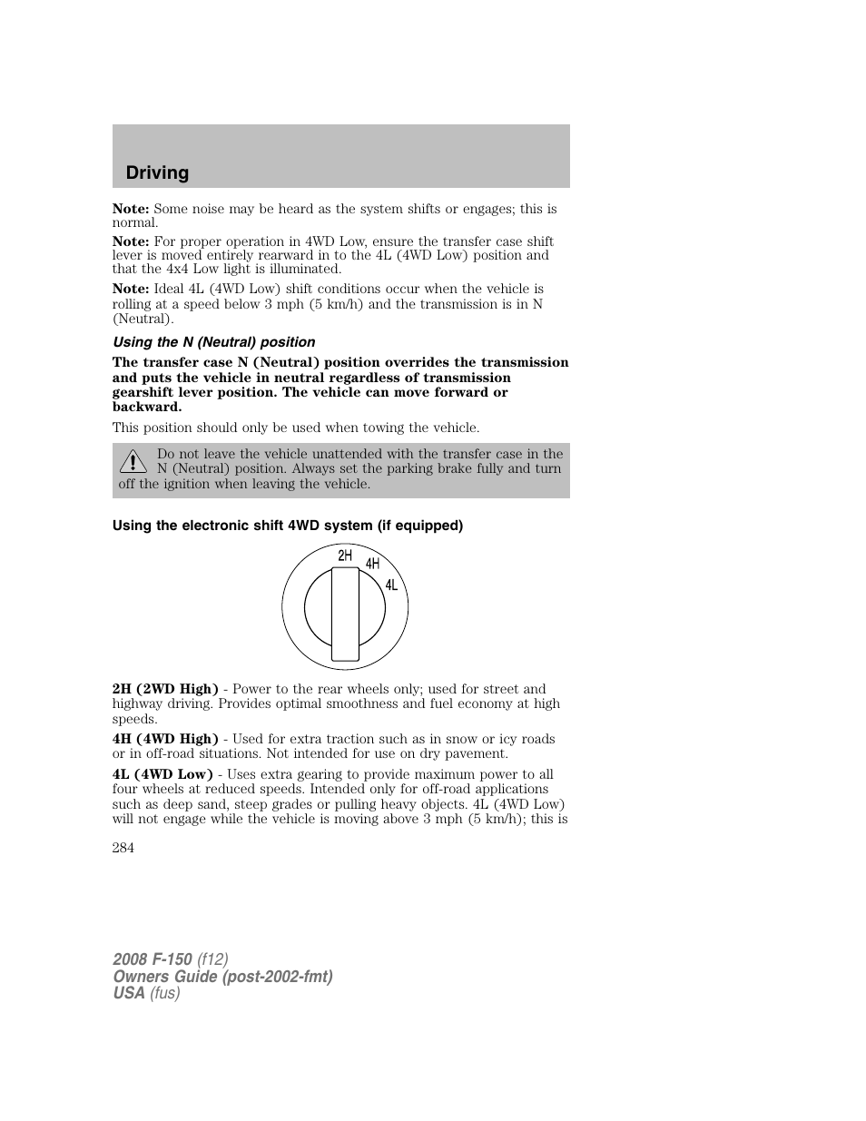 Driving | FORD 2008 F-150 v.1 User Manual | Page 284 / 400