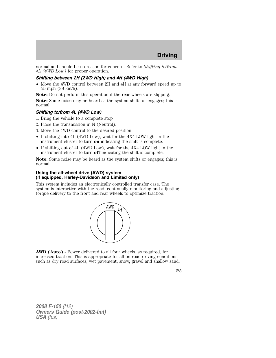 Driving | FORD 2008 F-150 v.1 User Manual | Page 285 / 400