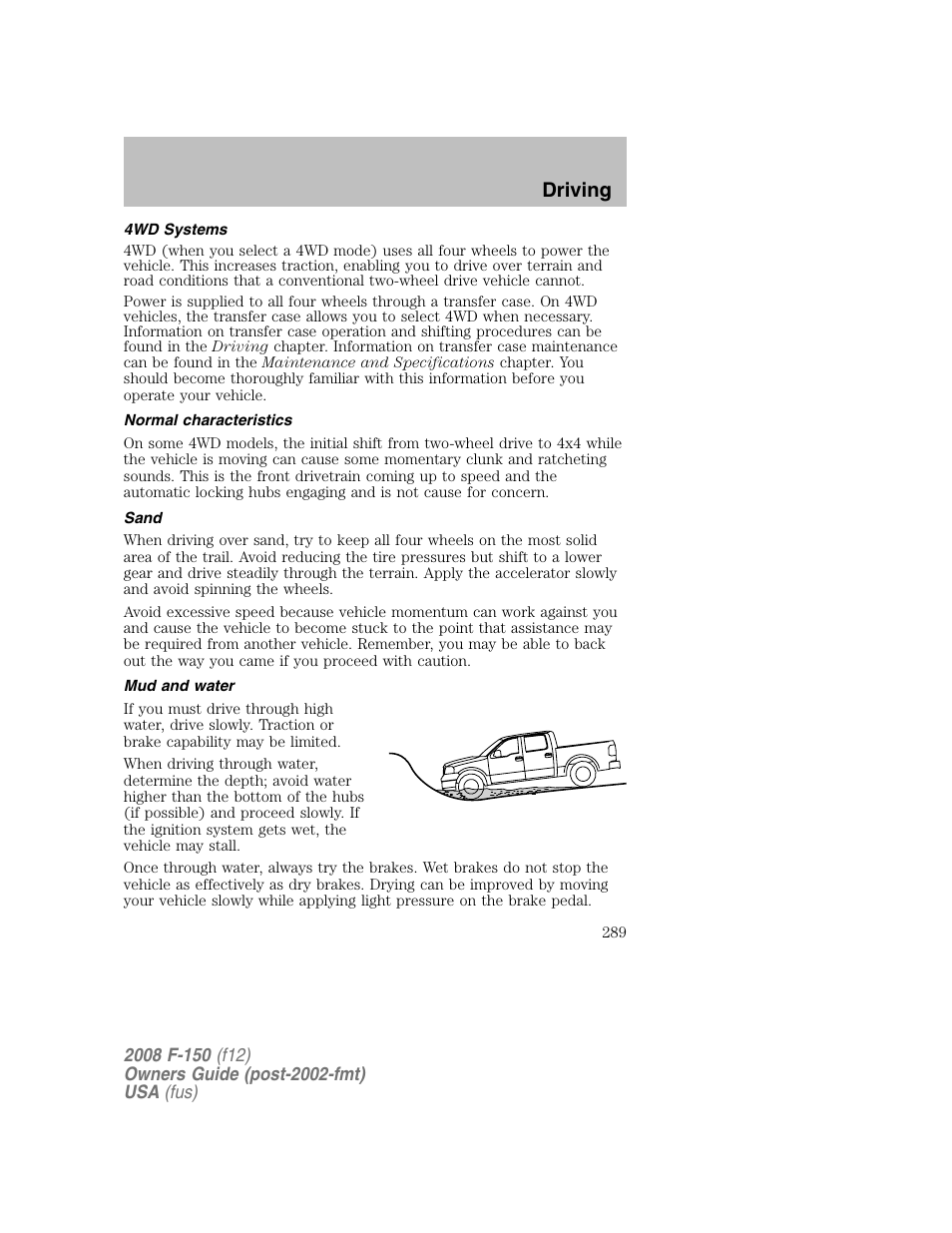 Driving | FORD 2008 F-150 v.1 User Manual | Page 289 / 400