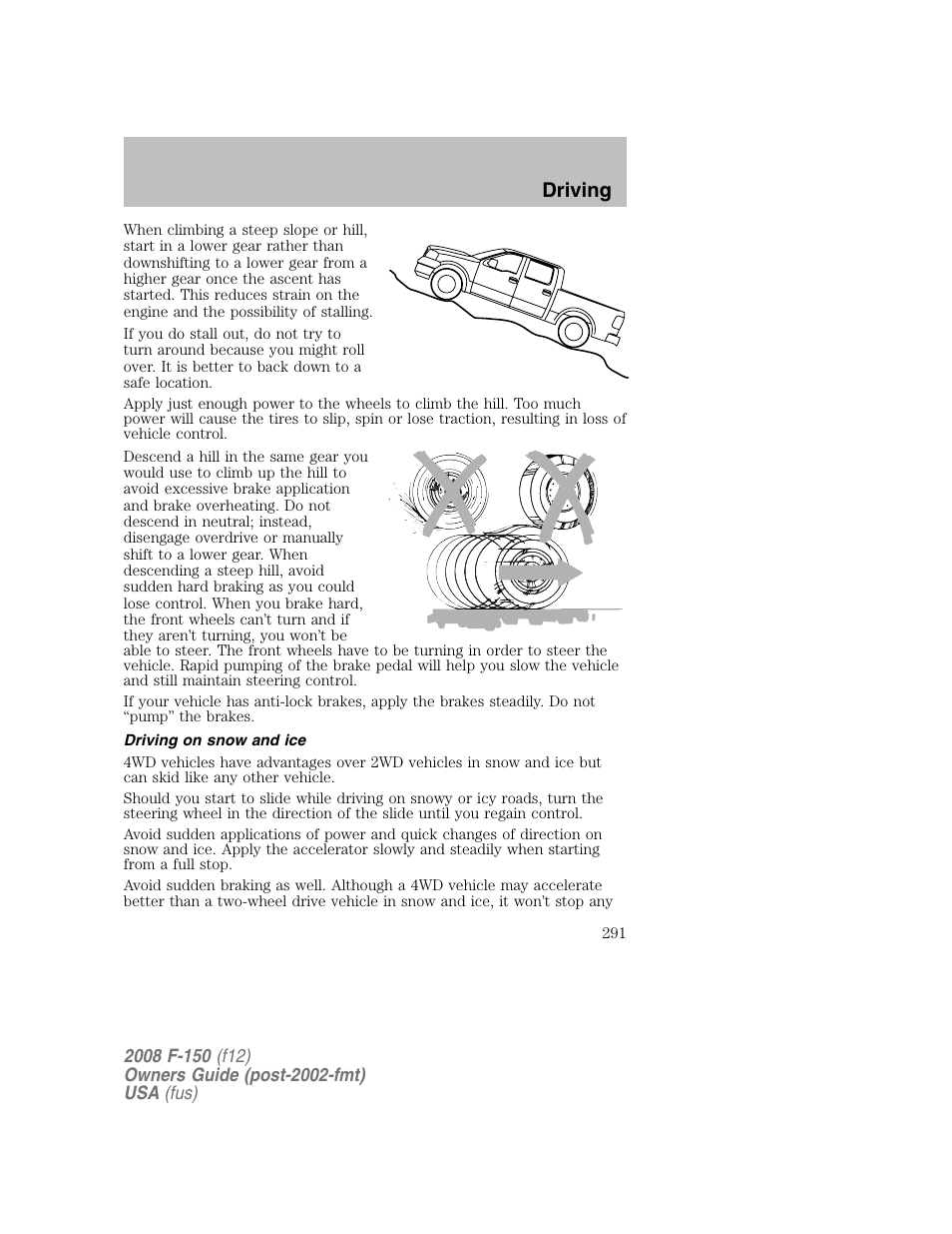 Driving | FORD 2008 F-150 v.1 User Manual | Page 291 / 400