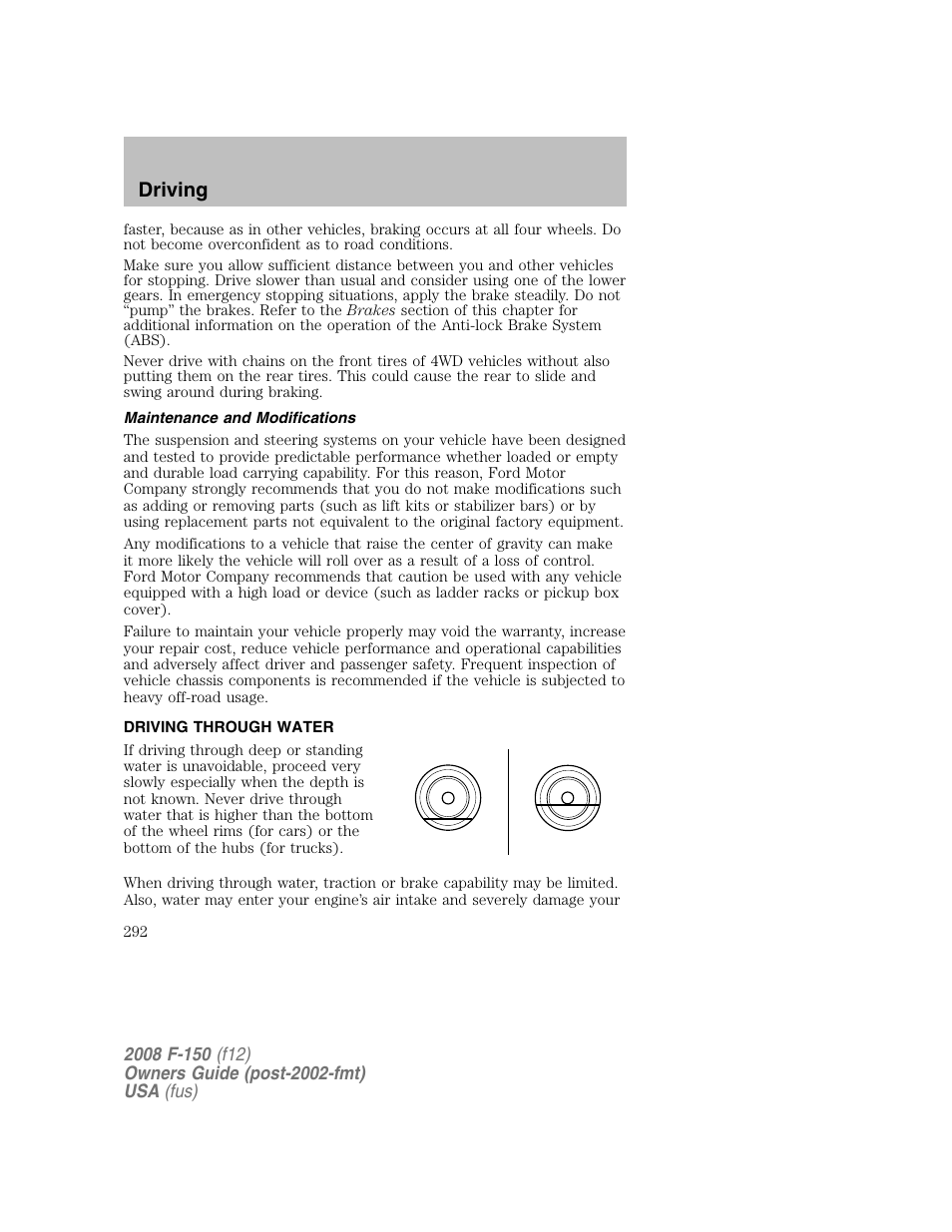 Driving | FORD 2008 F-150 v.1 User Manual | Page 292 / 400