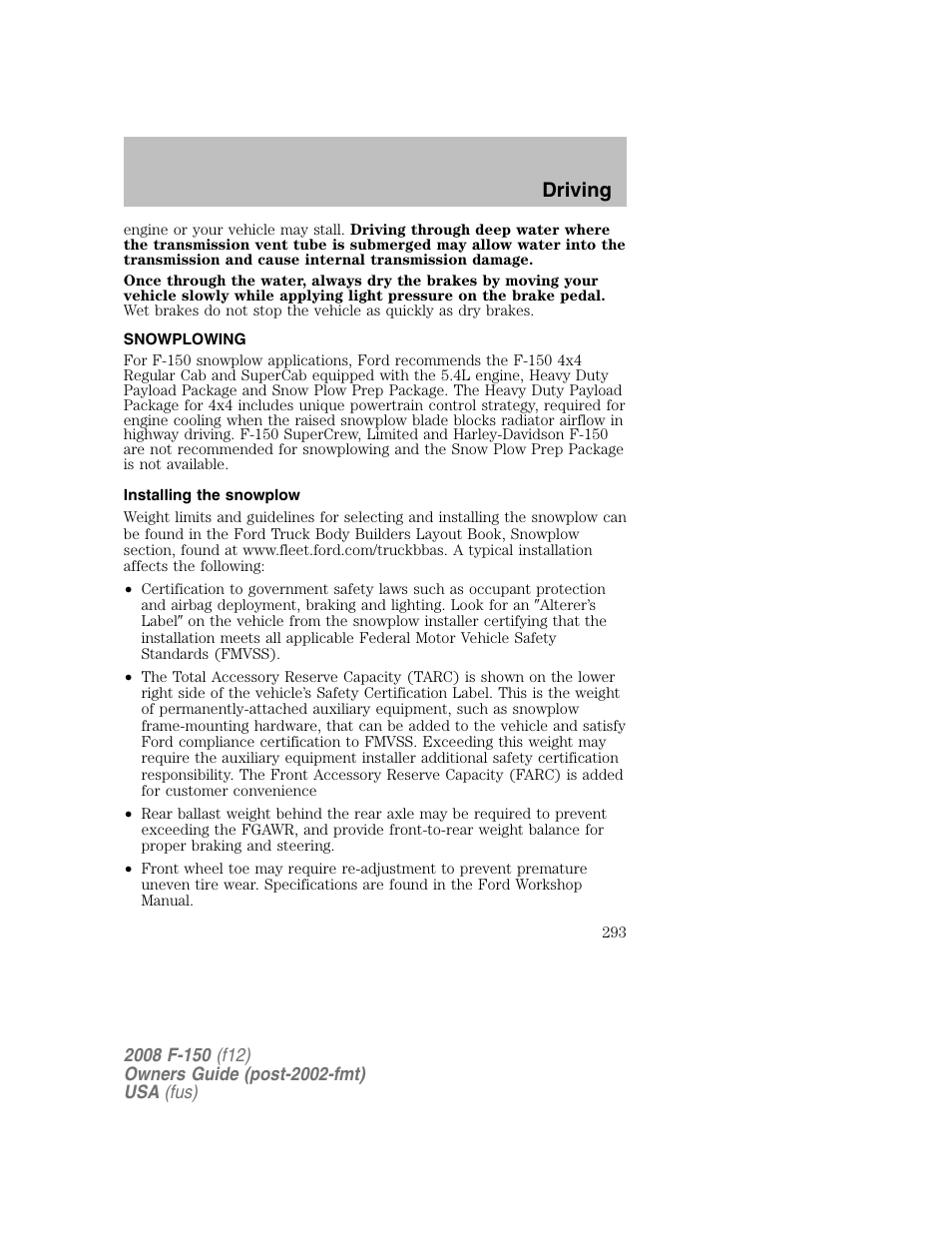 Driving | FORD 2008 F-150 v.1 User Manual | Page 293 / 400