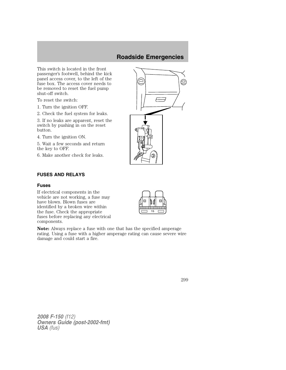 Roadside emergencies | FORD 2008 F-150 v.1 User Manual | Page 299 / 400