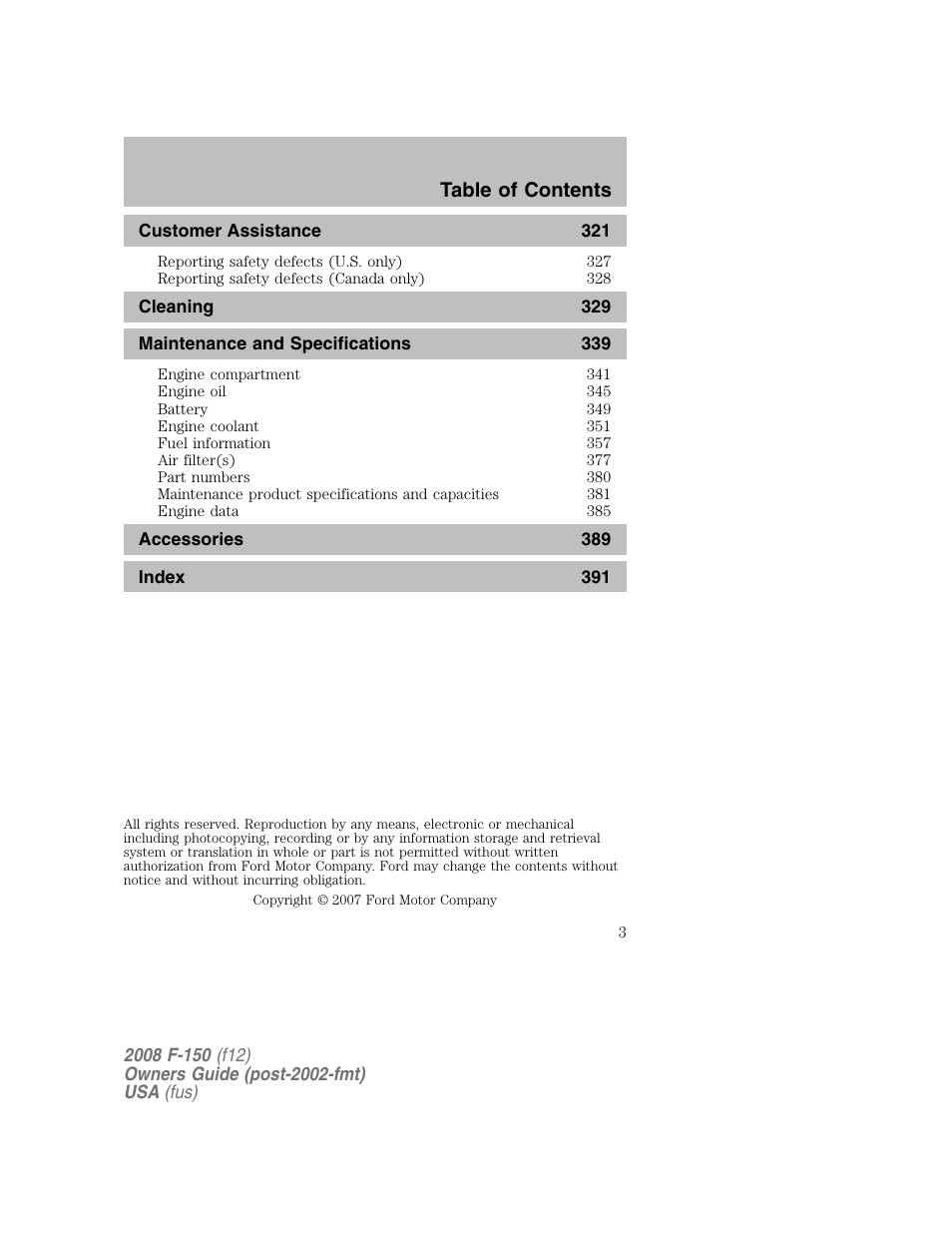 FORD 2008 F-150 v.1 User Manual | Page 3 / 400