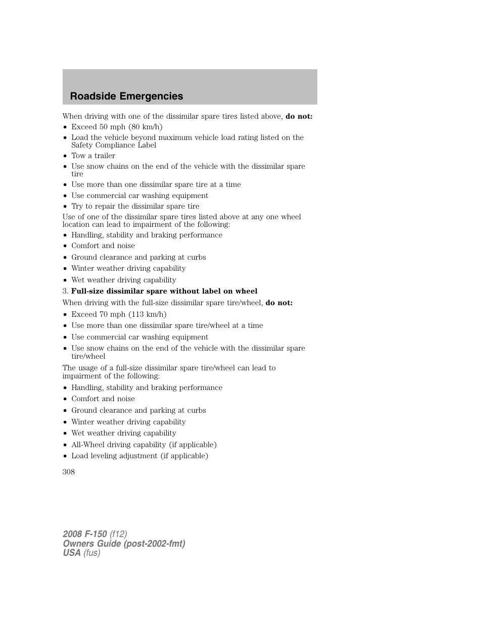 Roadside emergencies | FORD 2008 F-150 v.1 User Manual | Page 308 / 400