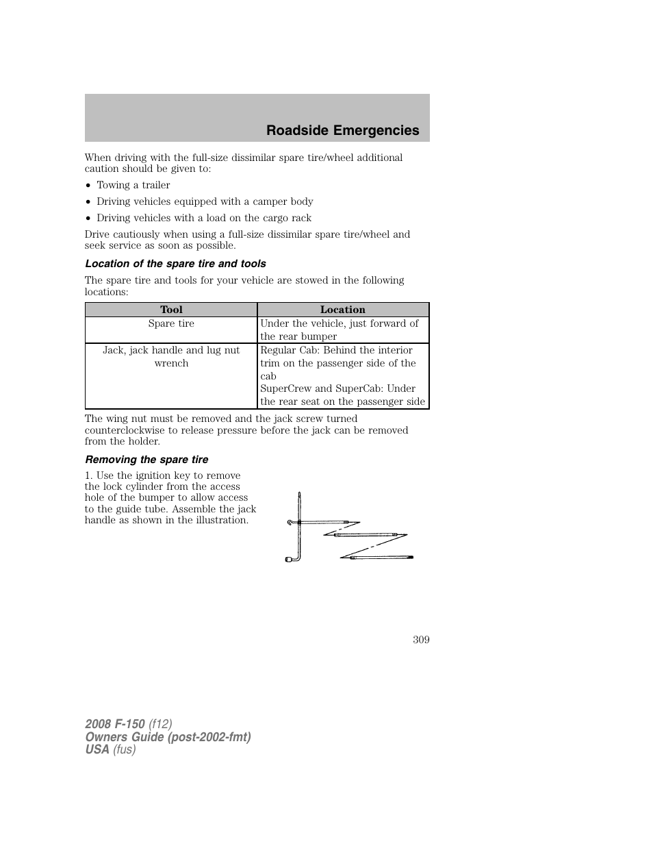 Roadside emergencies | FORD 2008 F-150 v.1 User Manual | Page 309 / 400