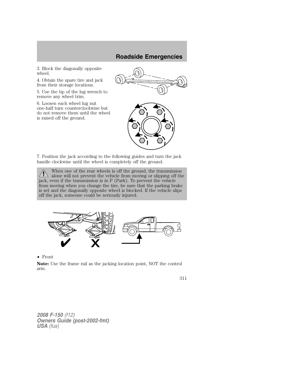 Roadside emergencies | FORD 2008 F-150 v.1 User Manual | Page 311 / 400