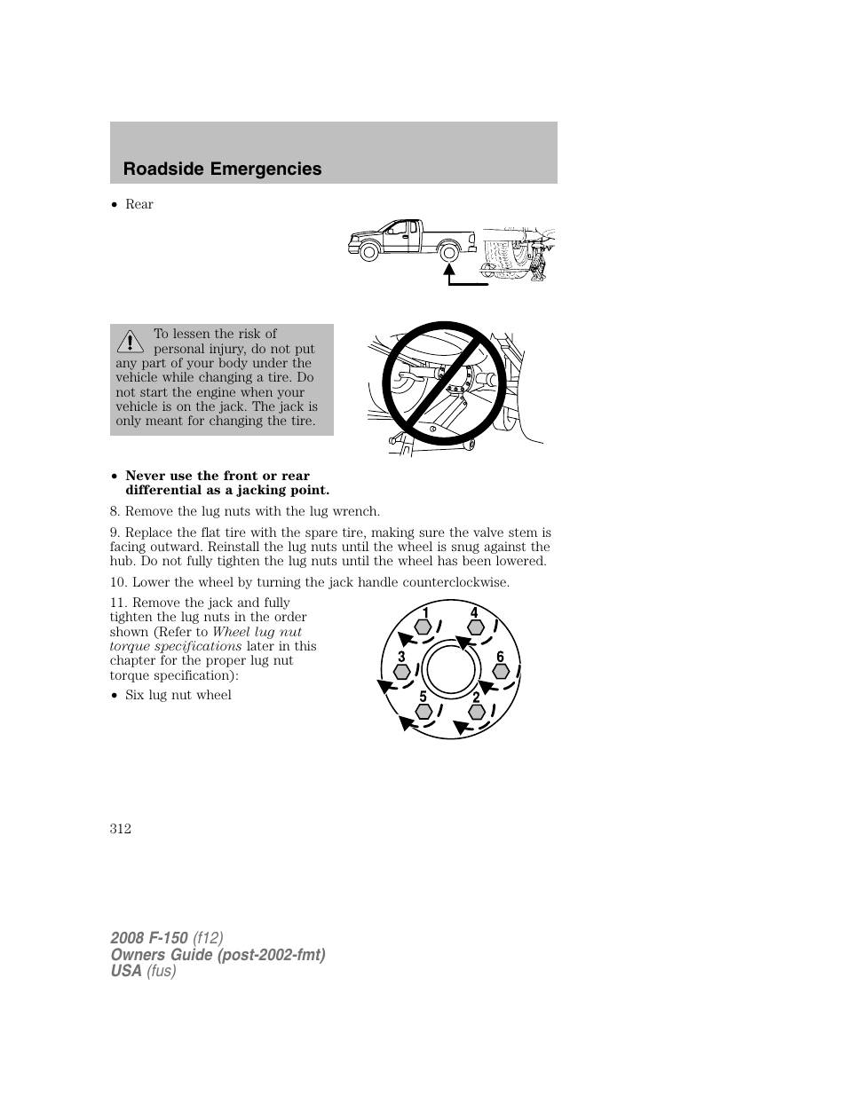 Roadside emergencies | FORD 2008 F-150 v.1 User Manual | Page 312 / 400