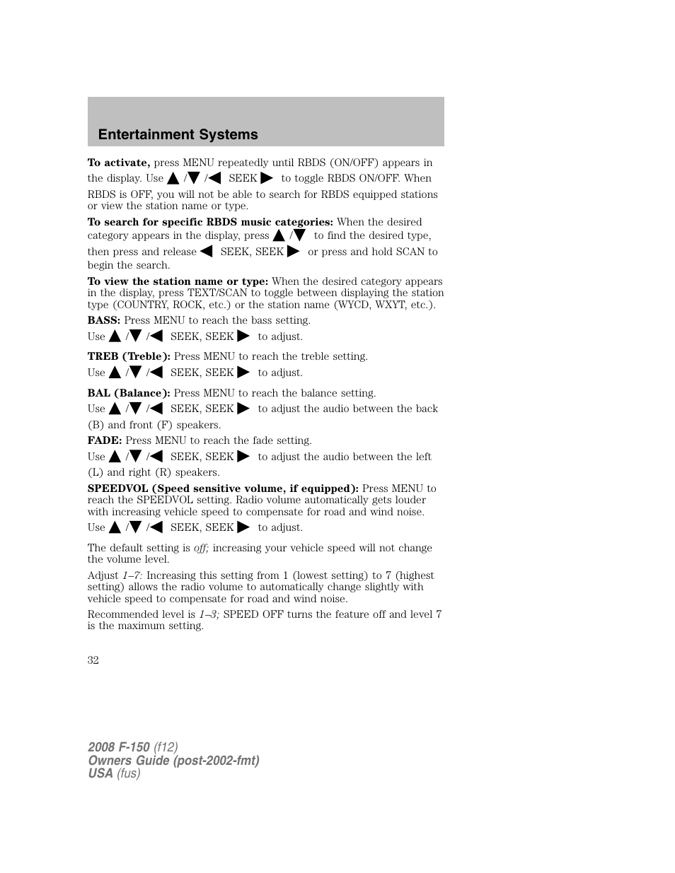 Entertainment systems | FORD 2008 F-150 v.1 User Manual | Page 32 / 400