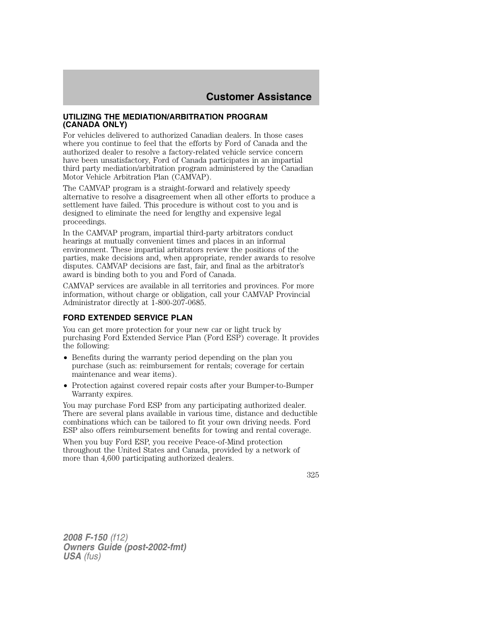 Customer assistance | FORD 2008 F-150 v.1 User Manual | Page 325 / 400