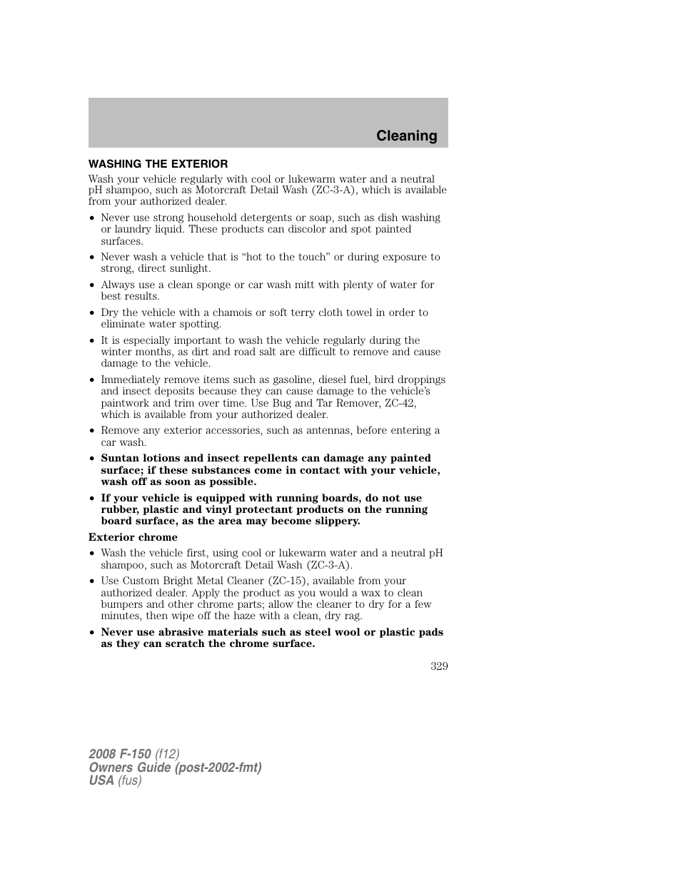 Cleaning | FORD 2008 F-150 v.1 User Manual | Page 329 / 400