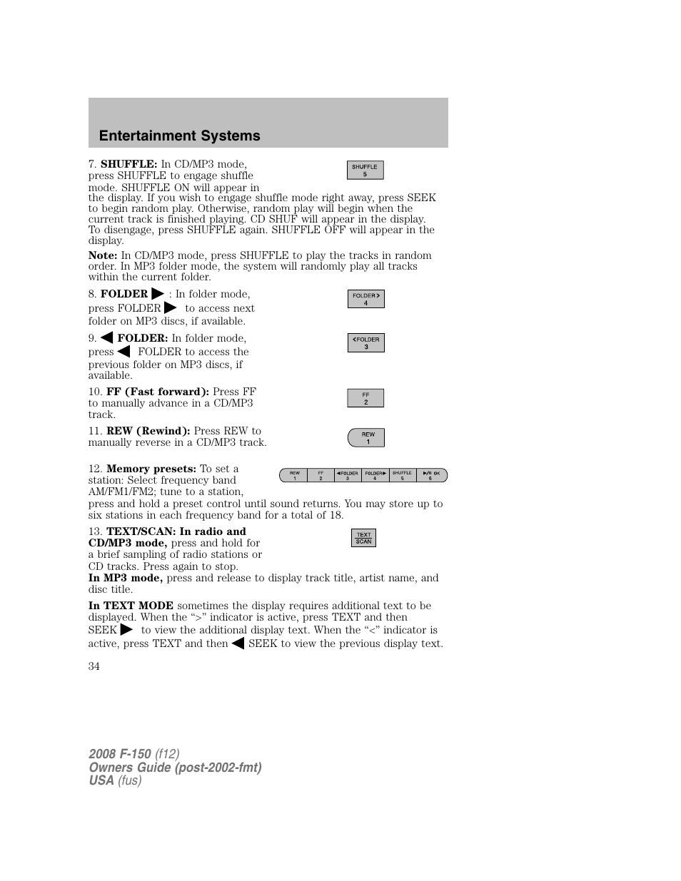 Entertainment systems | FORD 2008 F-150 v.1 User Manual | Page 34 / 400