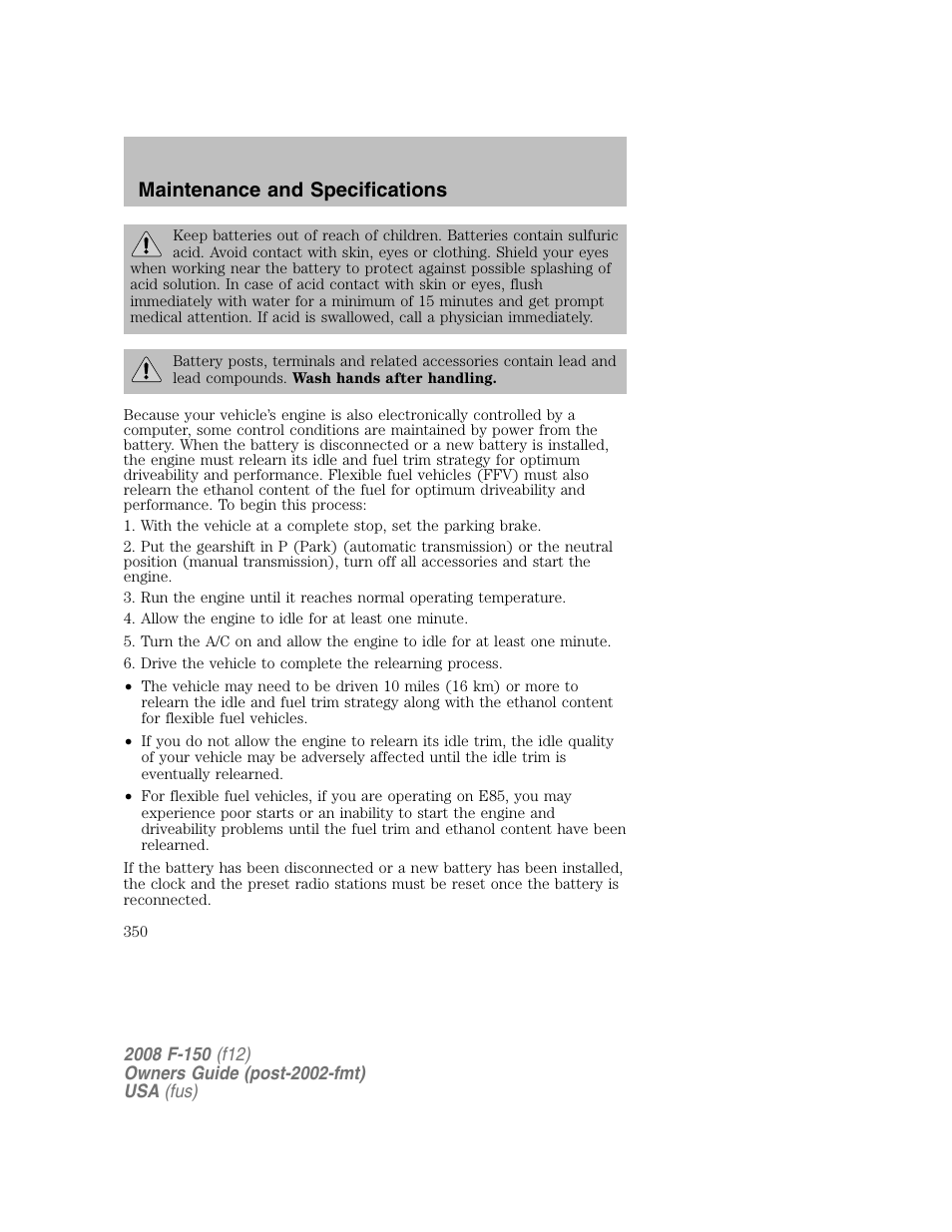 Maintenance and specifications | FORD 2008 F-150 v.1 User Manual | Page 350 / 400