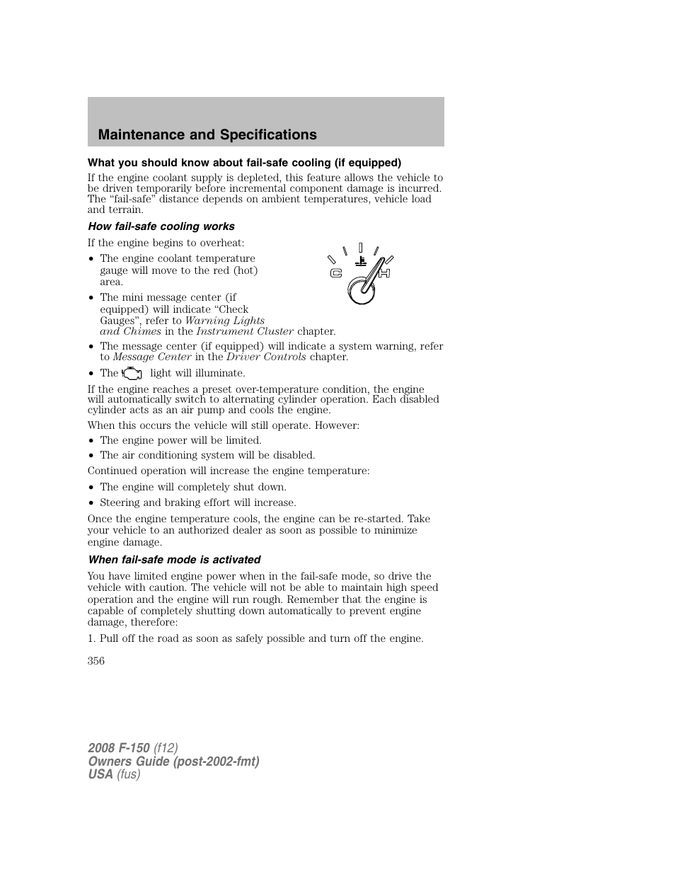 Maintenance and specifications | FORD 2008 F-150 v.1 User Manual | Page 356 / 400