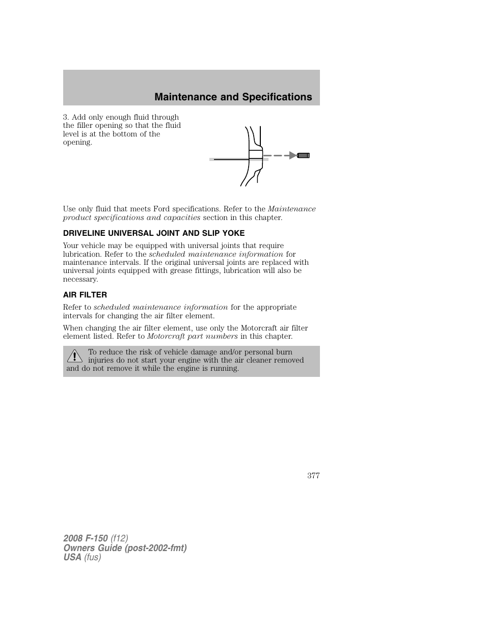 Maintenance and specifications | FORD 2008 F-150 v.1 User Manual | Page 377 / 400