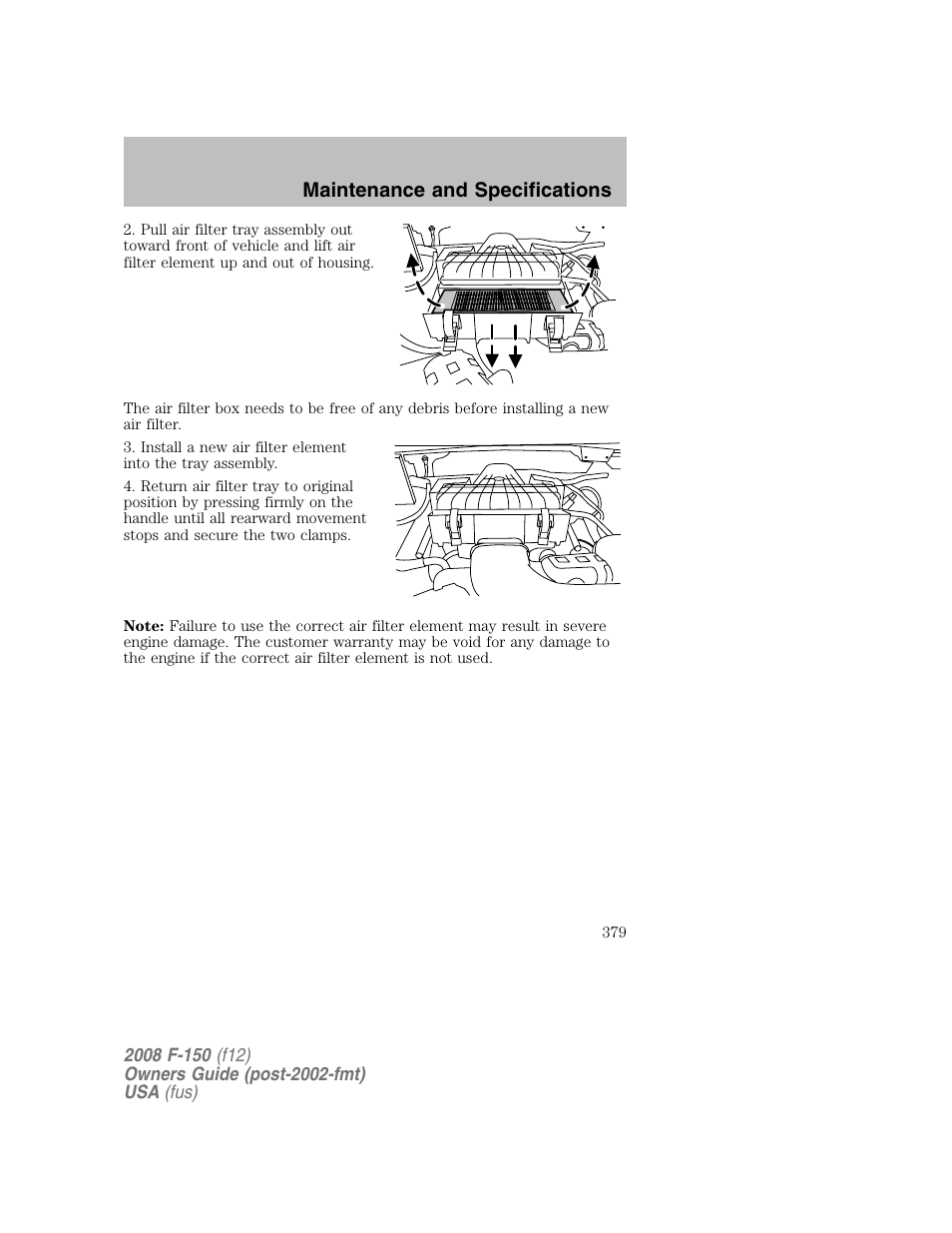 Maintenance and specifications | FORD 2008 F-150 v.1 User Manual | Page 379 / 400