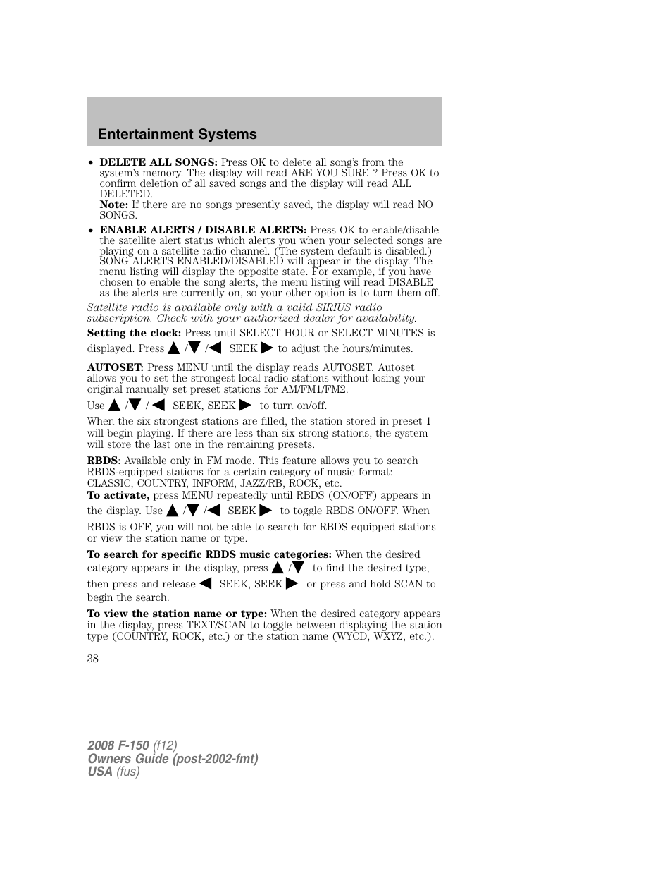 Entertainment systems | FORD 2008 F-150 v.1 User Manual | Page 38 / 400