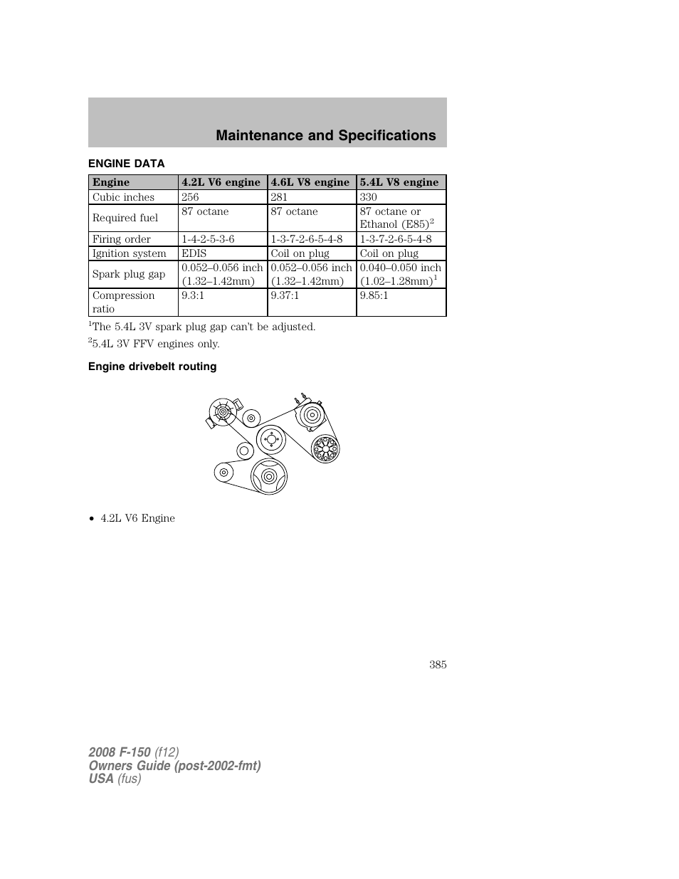 Maintenance and specifications | FORD 2008 F-150 v.1 User Manual | Page 385 / 400